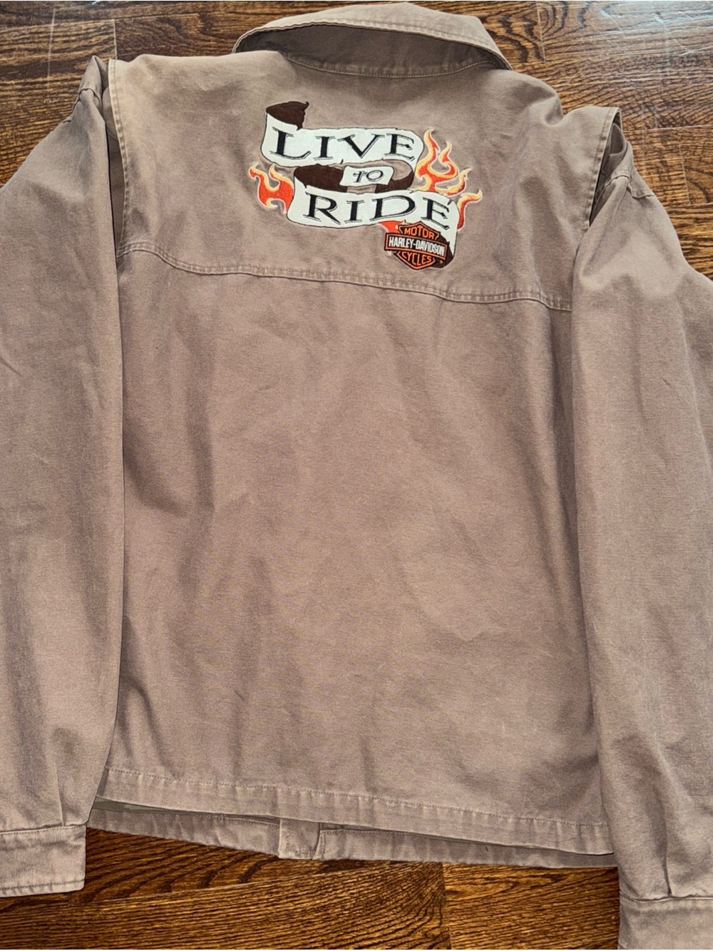 Harley-Davidson Brown Jacket with Flame Embroidered "Live to Ride"